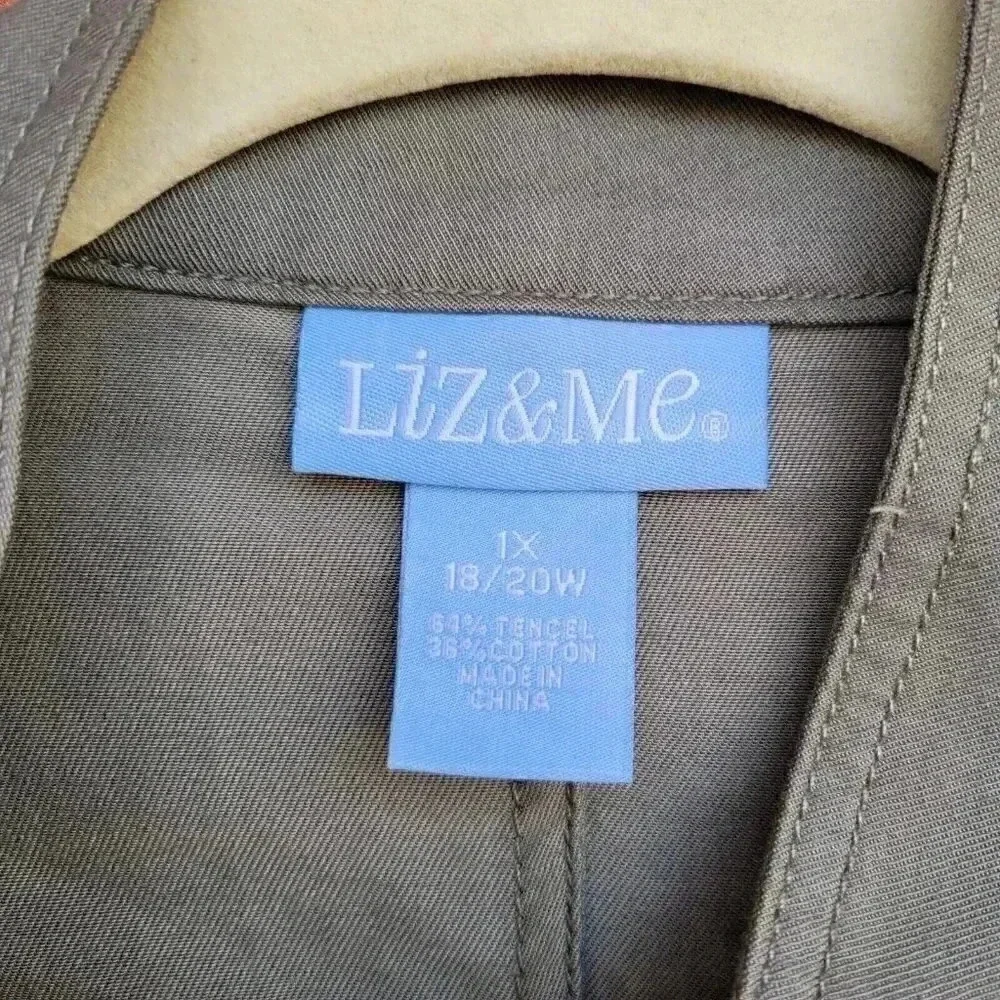 Liz & Me Jacket Women's Size 1x Green Military Tunic Chambray Shacket - Picture 3 of 7